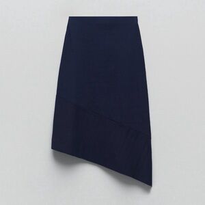 NEW Zara Women’s Navy Ribbed Asymmetrical Midi Skirt Sz Small